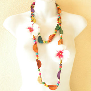 Multicolor Wooden Hand Crafted Beads Lei Necklace